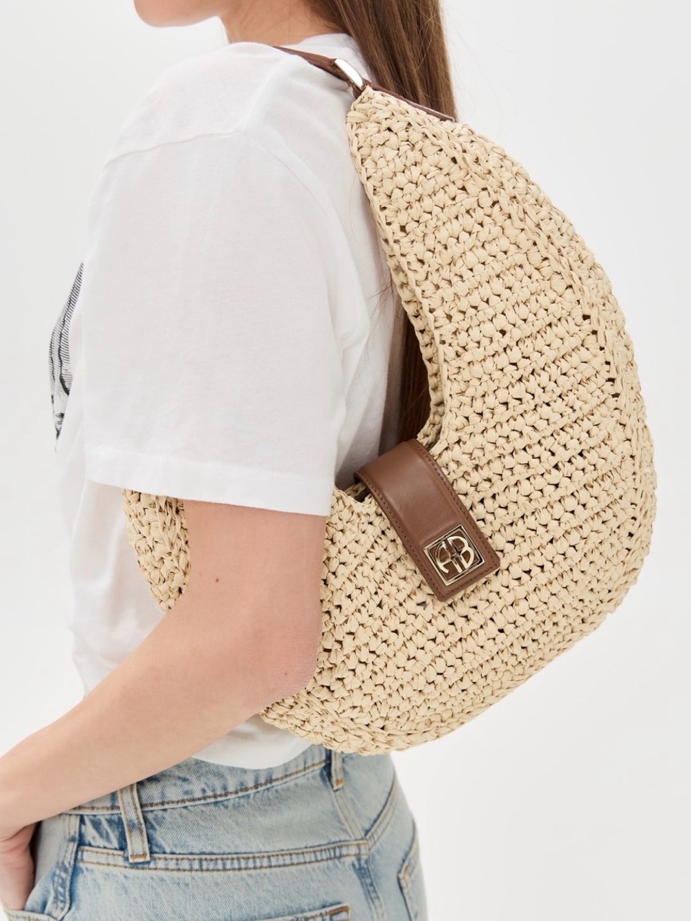 ANINE BING women's lou bag in natural with cognac - Picture 2 of 6